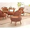 Retro Rattan Low Chair With Ergonomic Backrest, Japanese Farmhouse Style Tatami Lazy Chair Floor Round Seat Meditation Chair With Wooden Legs, For Home And Office Decoration