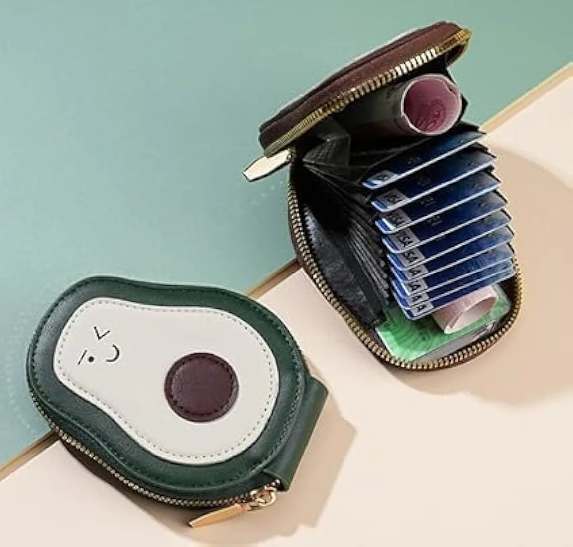 Avocado Coin Purse, Mini Avocado Card Holder, Card Holder and Coin Purse, Large Opening, Multiple Card Slots, ID Holder and Coin Purse, Multi-Card Slot Gift for Avocado Lovers (Multicolor) 1 Pcs